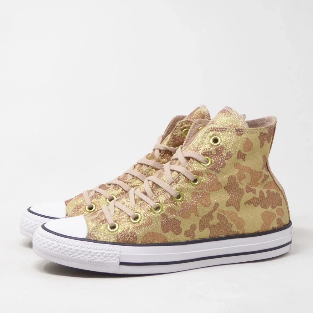 Converse Womens CTAS Lurex Camo Particle Beige Gold Metallic High Top Sneakers 8